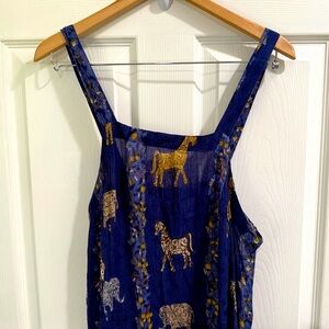 PHOOL Blue Animal Print Dress Adj Straps Wooden buttons
